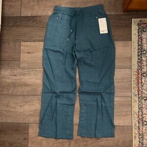 Athleta Retreat Linen Mid-Rise Wide Leg Pant (color turquoise) size 6